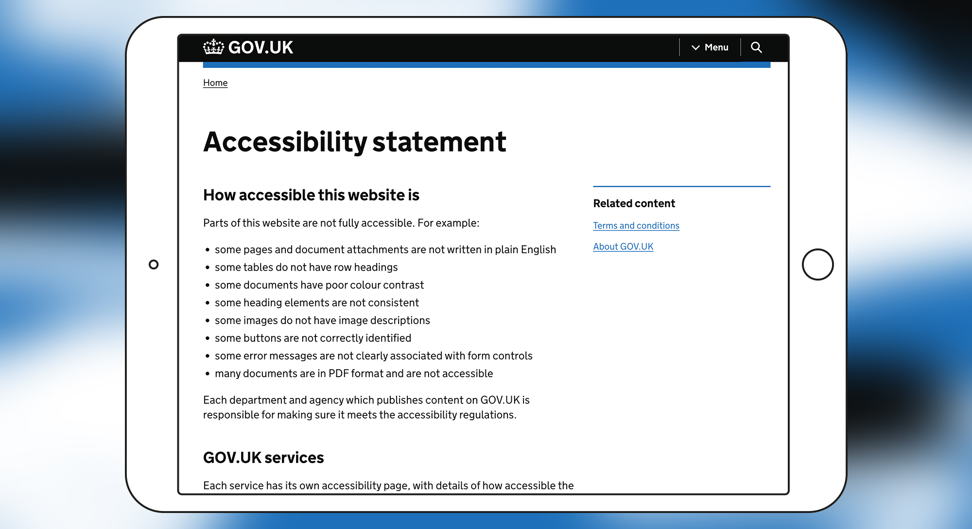 Image of the Accessibility Statement page of the .gov.uk website